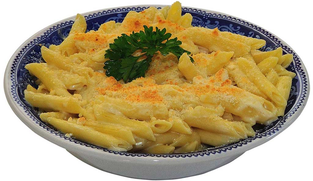 A bowl of macaroni cheese